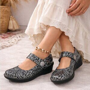 Alegria Black Silver Mary Jane Shoes Size 41 Comfort Platform Lagenlook Boho